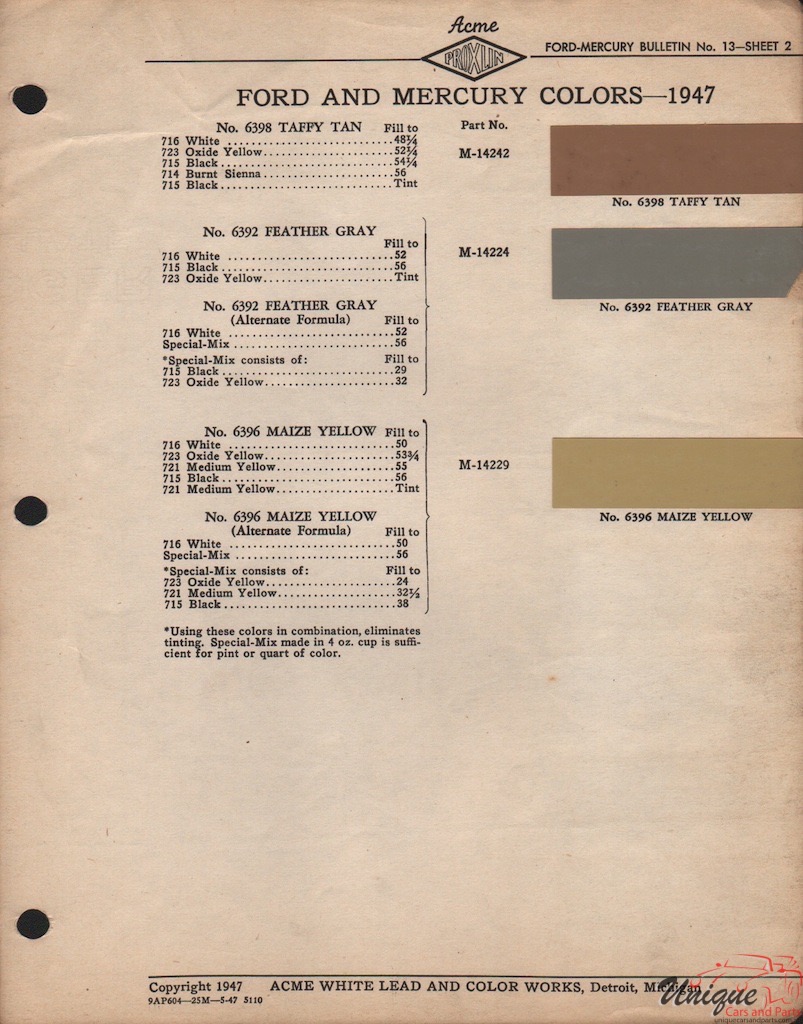 1947 Ford Paint Charts Acme 2